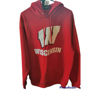 Wisconsin Pullover Hoodie, Red, Men's Size Large